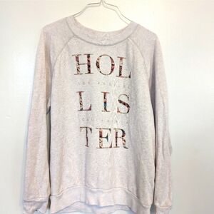 Hollister Cream Xs Floral Long Sleeve Logo Crew neck